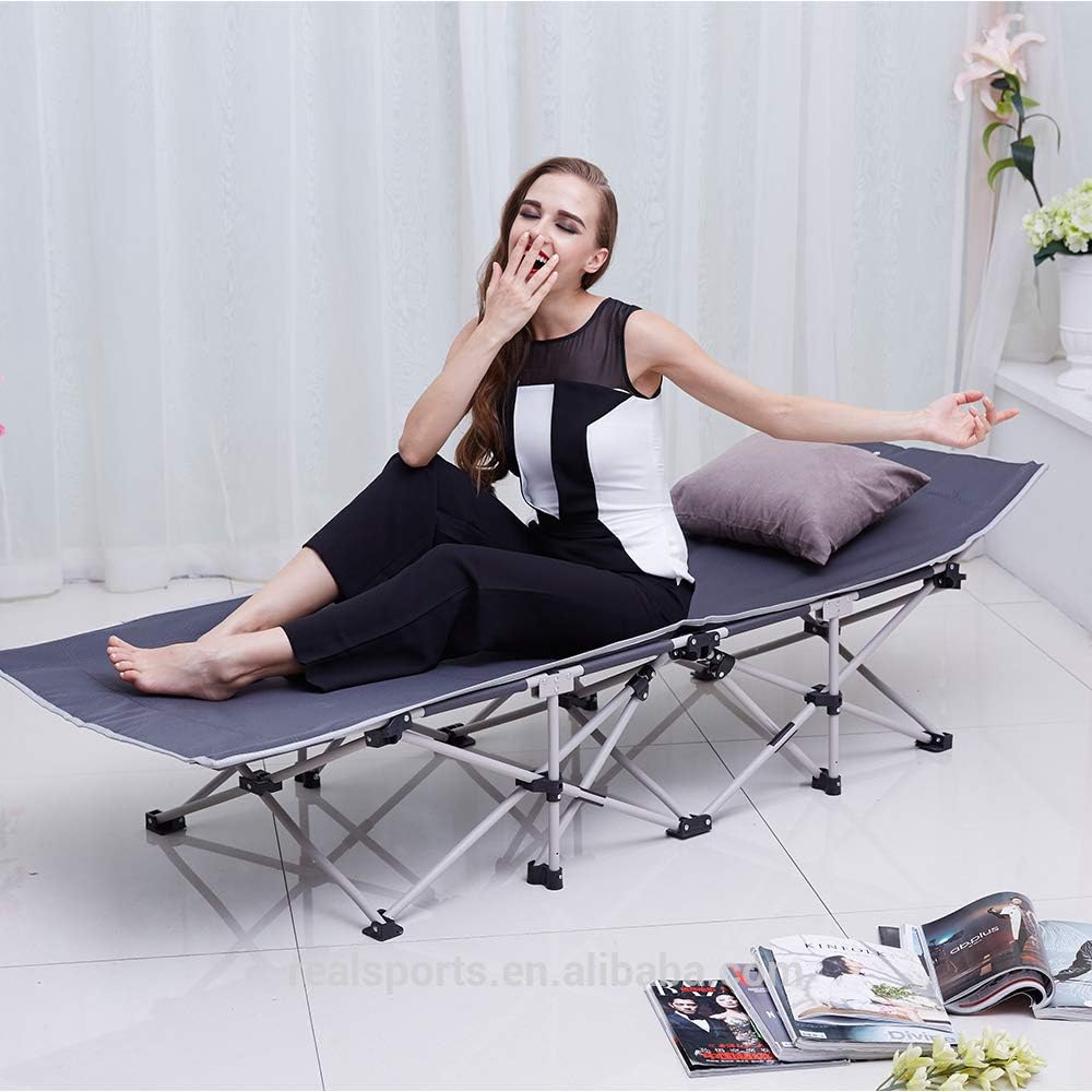 Invezo Impression Portable Iron Folding Bed with a Carry Bag for Camping, Beach, Standard, Dark Blue