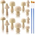 RYKOMO 19 Pieces Big Sizes Unfinished Wooden Mushroom Kit Natural Wooden Mushrooms Unpainted Wooden Mushroom for DIY Craft Art Projects, Peg Game, Decoration, Painting Color, Wood Toy