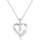 Romavan Valentine's Day Gifts for Women - Heart Initial Sterling Silver Necklace with Cubic Zirconia Heart Pendant, Elegant Jewelry Gift for Mom Wife Girlfriend, Perfect Birthday Present in Gift Box