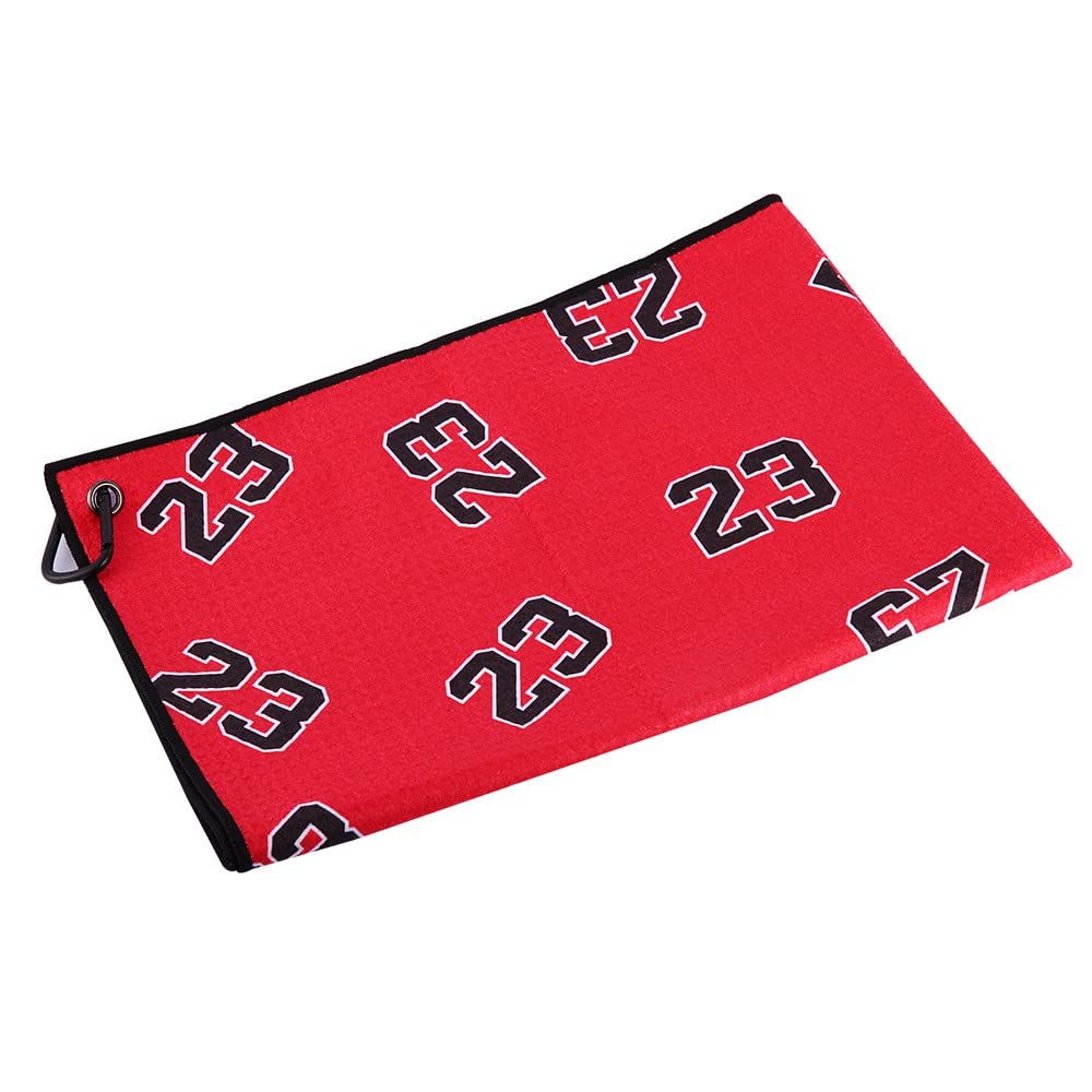 SHABIER Golf Towel with Number Design Golf Microfiber Waffle Pattern Golf Towel (Red with Number 23)