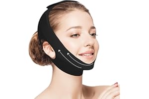 RUSHFORWARD Jawline Shaper Chin Strap for Sleeping, Reusable V-Line Mask for Women Face Lifting Made w/Electric-Hot-Press Tech for Skin-Friendly & Breathable Cooling Fabric (Black, M)