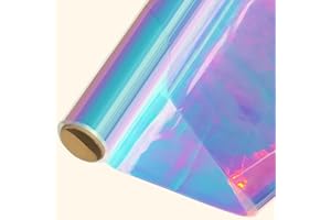 SYOGUA 34in x 50ft Iridescent Cellophane Wrap Roll, Extra Wide Iridescent Film Cellophane Wrap Rainbow Colored Cellophane Roll for Gift Baskets, Crafts, Candy, Gifts, Flowers