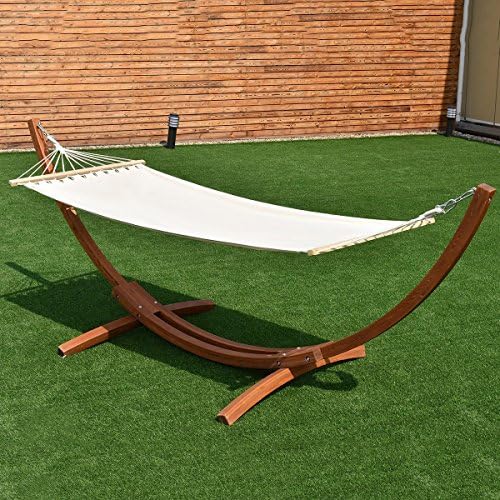 Wooden Curved Arc Hammock Stand with Cotton Hammock Outdoor Garden Patio by eStoreShop