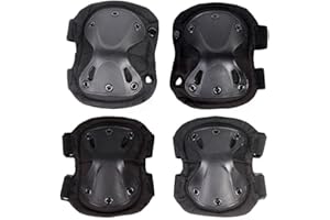 Bargain Crusader Military Tactical Knee Pad Elbow Pad Set Airsoft Knee Elbow Protective Pads Combat Paintball Skate Outdoor Sports Safety Guard Gear (X-Shape Black, M, 4pcs Set)