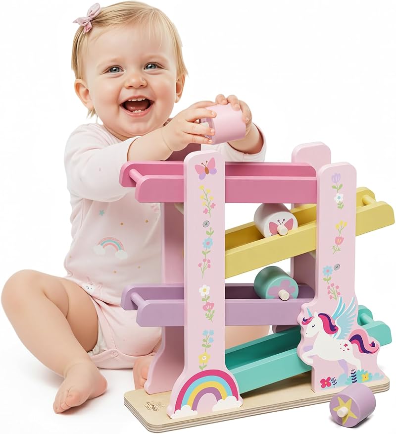 Lehoo Castle Unicorn Wooden Ramp Racer Montessori Toy 1+ Pink