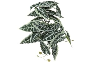 WOLEDOE Reptile Plants for Terrarium, Amphibian Habitat Decor Artificial Hanging Plants with Suction Cup - Fake Alocasia Black Velvet