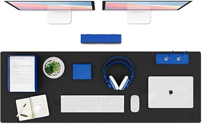 K KNODEL Large Office Leather Desk Mat 120x43cm Black Keyboard Pad