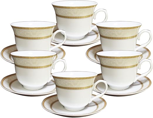 Amazon Com Set Of 12 Gold Wreath Design Porcelain Tea Cup Saucer