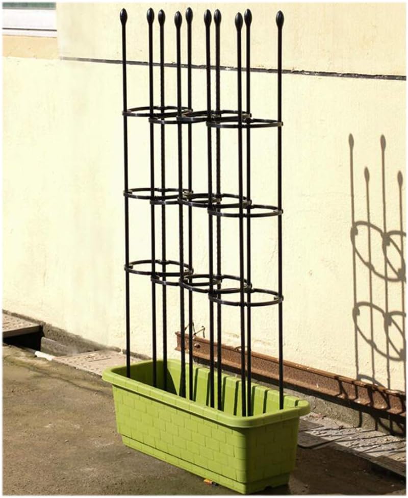 SOULOS Climbing Plants Trellis Black PE Plastic Coated Roses Pots Supports Flower Leaf Shape Potted Plant 3 Hoops Fixing Support Obstacle Frame Patio Vegetables Fence,25x90cm