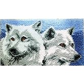 LUBOT 20" X 15" Wolf Latch Hook Kits Rug Making Kits DIY Crafts for Adults/Kids with Printed Canvas Pattern Crochet Kit