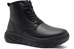 ORTHOCOMFOOT Men's Orthopedic Winter Leather Boots: Diabetic Wide Toe Box Comfortable Arch Support Plantar Fasciitis Mid Ankle Boots, Orthotic Casual Warm Dress Oxfords Walking Shoes for Foot and Heel Pain Relief