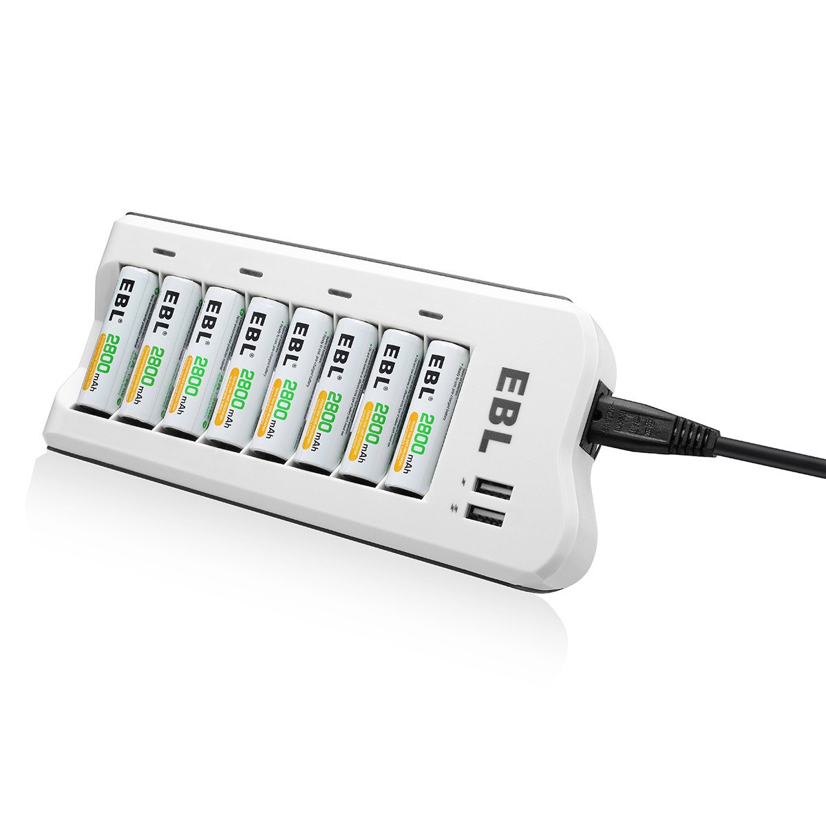 EBL Caricabatterie 8 slot A Sina per batterie ricaricabili AA e AAA NI-MH NI-CD, con due USB output, confezione con AA pile ricaricabili da 8 pezzi