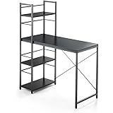 サンワダイレクト パソコンデスク 収納ラック付 幅100cm 木製 左右入れ替え対応 ブラック 100-DESKH021BK