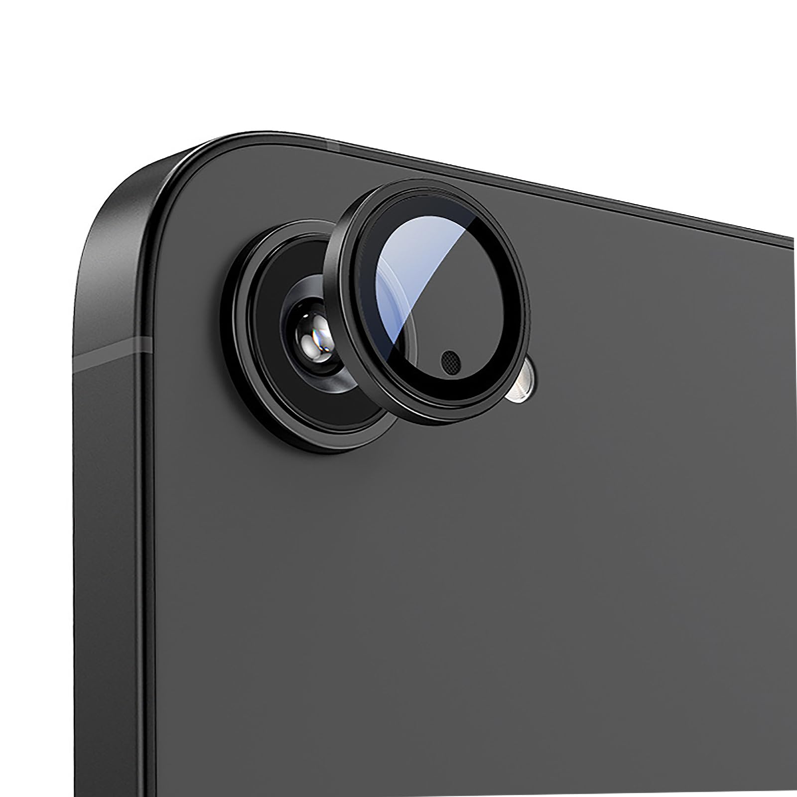 Photo 1 of TENOC Camera Lens Protector for iPhone 16e, 9H Tempered Glass Camera Screen Cover, Black Metal Individual Ring