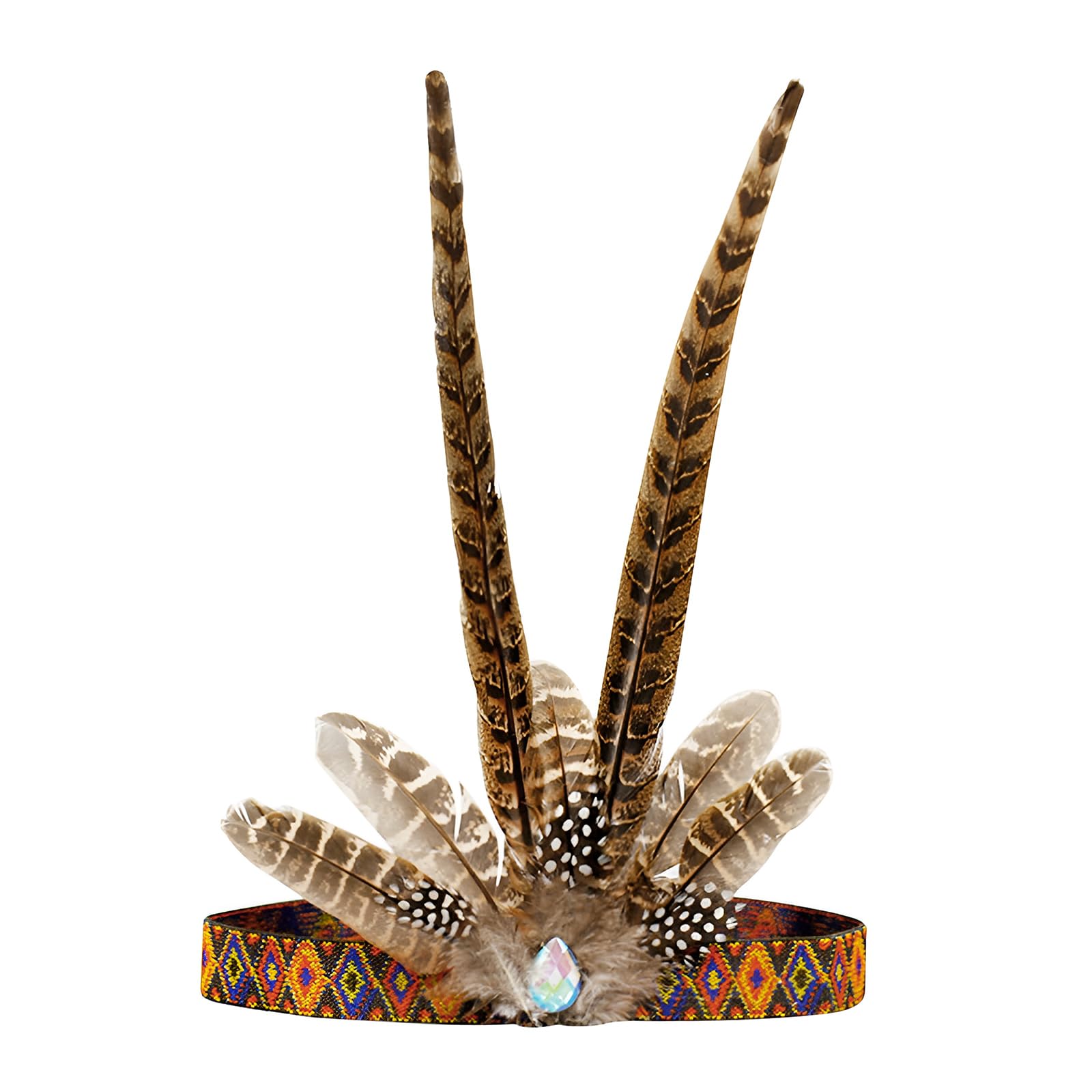 NICEYEA Indian Feather Headband Vintage Hairband Fascinator Mardi Gras Headpiece Carnival Party Props Halloween Christmas Costumes Accessories for Women