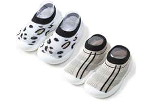 HOVELL 2 Pairs Baby First Walking Shoes Non-Slip Toddler Sock Shoes Girls Boys Slip On Sneakers Infant Slippers Lightweight