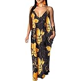 BOGURST Women's Casual Summer Maxi Dresses Sleeveless Adjustable Spaghetti Strap Loose Plus Size Dresses