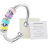 WOSCCOWT To My Daughter Fidget Ring for Anxiety, S925 Sterling Silver Enamel Fidget Spinner Rings, Anti Anxiety Spinning Rings for Women Birthday Christmas Gifts for Women (Pink)