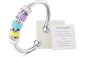 WOSCCOWT To My Daughter Fidget Ring for Anxiety, S925 Sterling Silver Enamel Fidget Spinner Rings, Anti Anxiety Spinning Rings for Women Birthday Christmas Gifts for Women (Pink)
