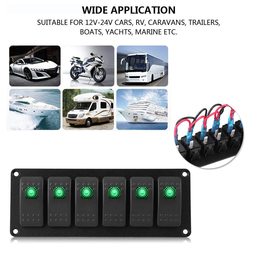 Marine Boat Rocker Switch Panel 12-24V 6 Gang Rocker Switch Panel Waterproof for Trailer Car RV Boat Yacht Marine(Orange)