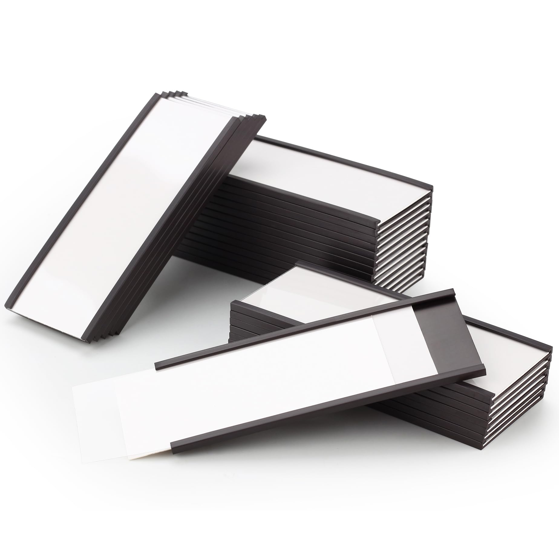 LLPT Magnetic Label Holder | 50MM x 100MM | Pack of 26 with Paper Inserts and Plastic Protectors | Mess Free Reusable for Shelf White Board Toolbox Metal Wall Cabinet Drawer (MH42026)