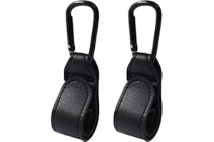Bonsicoky 2 Pcs Stroller Hooks for Diaper Bag - Durable Leather Stroller Straps Diaper Bag Hooks - Stroller Clips for Stroller Wheelchair Shopping Carts - Black
