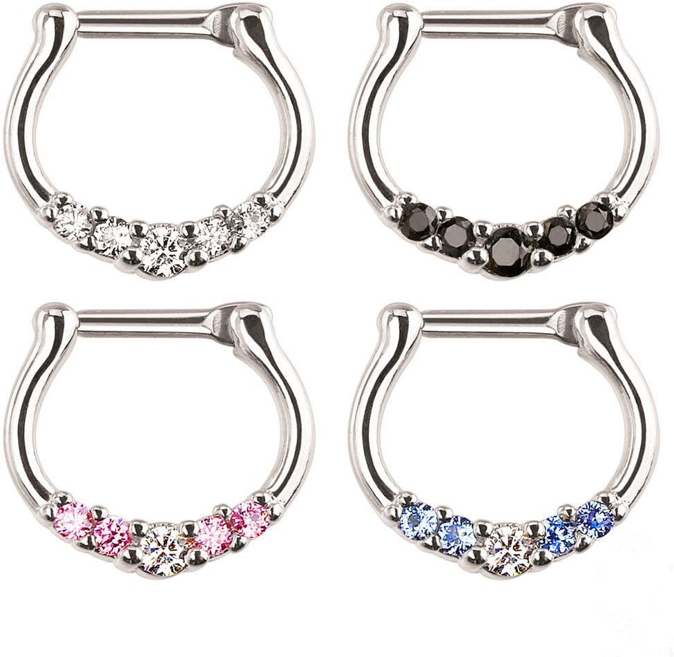 richbest Five-Gem Septum Clicker 316L Surgical Steel 16g Nose Ring Nose Hoop Body Piercing
