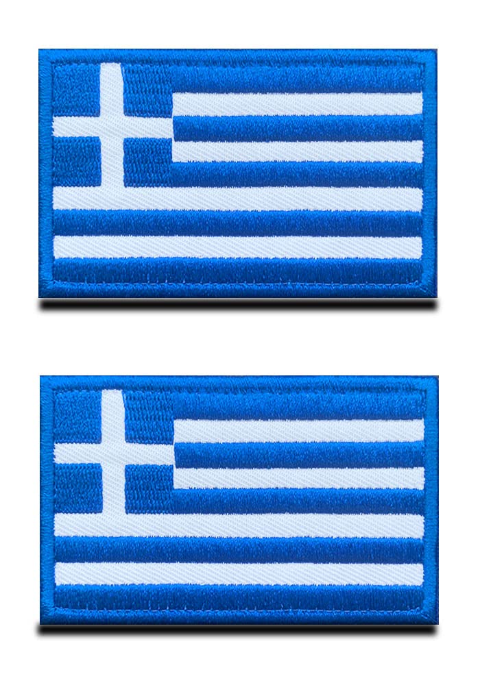 2 PCS The Hellenic Republic Flag Patch Hook and Loop Embroidered Greece Greeks National Applique Emblem Patch for Clothes Jersey Backpack Caps Vest Travel Biker Tactical Dog Harness — image 1