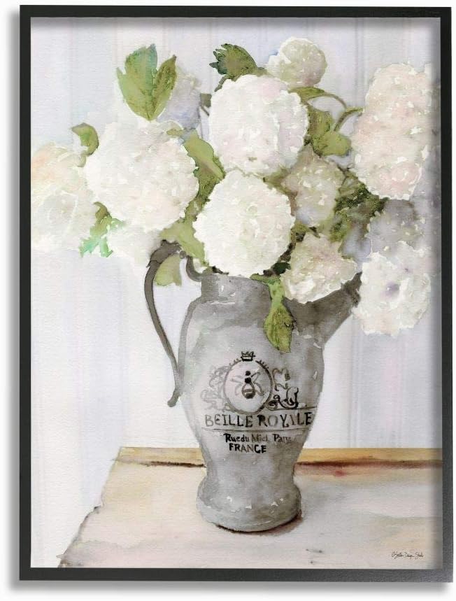 Paintings - Stupell Industries White Hydrangea in French Country Pitcher Still Life, Designed by Stellar Design Studio Wall Art, 11 x 14, Black Framed