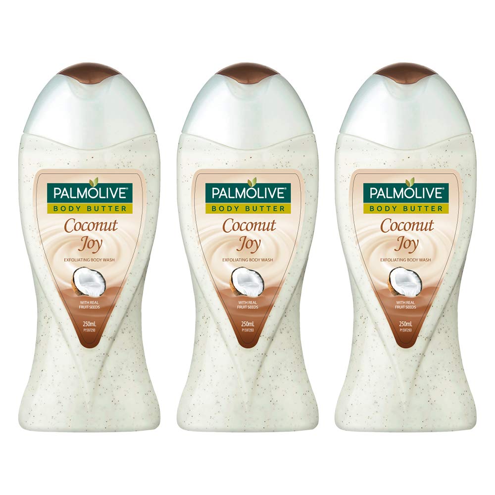 Palmolive Body Wash Coconut Joy, 250ml Bottle, Crème Based Exfoliator with Real Apricot Seeds