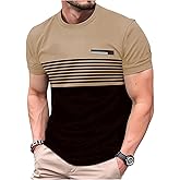 RoseSeek Men's Striped Color Block Tee Tops Crewneck Short Sleeve Summer T Shirts
