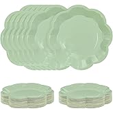 SietDESEO 50 PCS Sage Green Paper Plates 7 Inch Scalloped Dessert Plates Sage Disposable Plate for Party Dinner Wedding Baby Shower Birthday Green Cake Plate