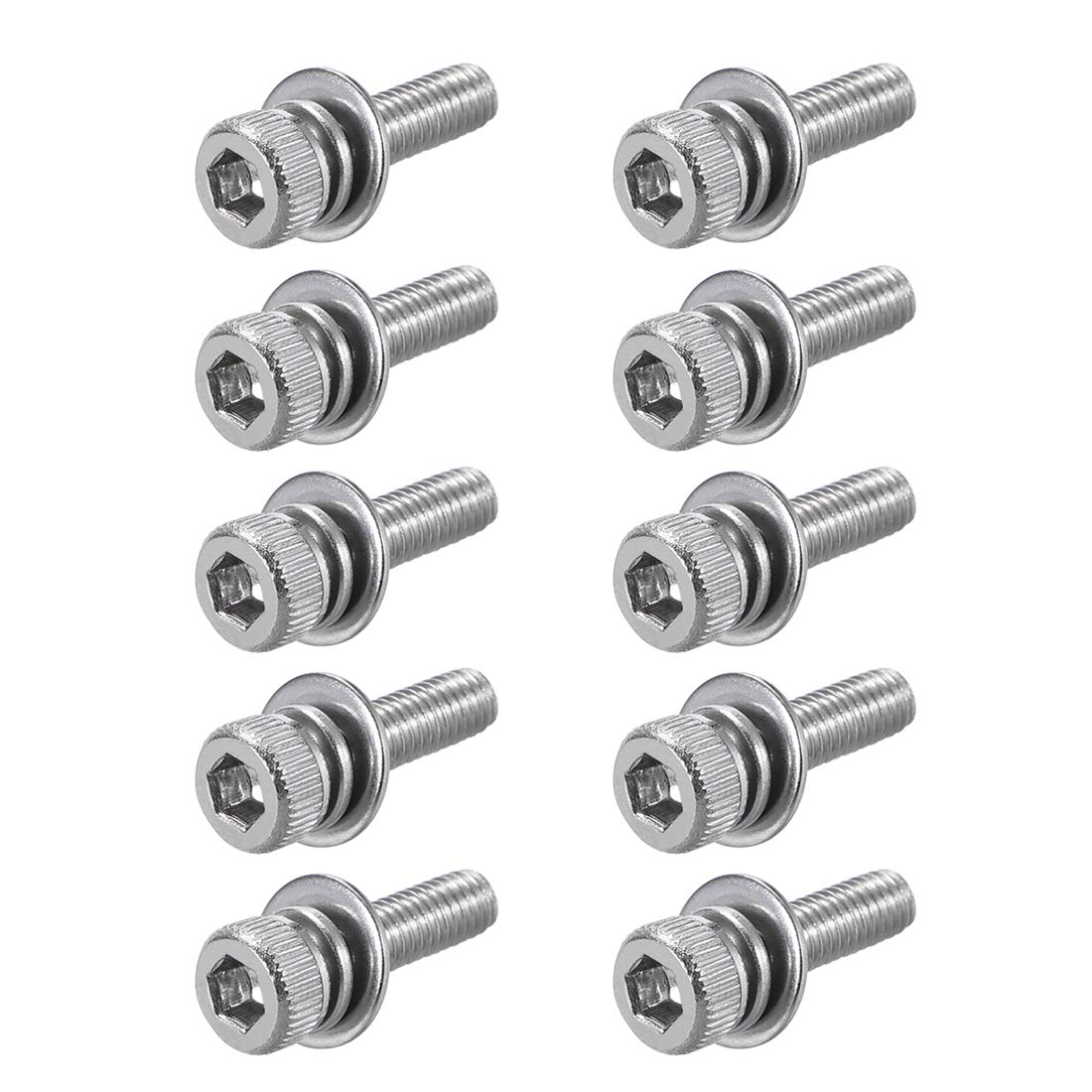 sourcing map M3 x 12mm Stainless Steel Hex Socket Head Cap Screws Bolts Combine with Spring Washer and Plain Washers 10pcs