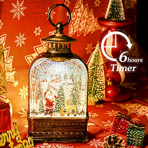 Christmas Lighted Snow Globe Lantern, 6H Timer Musical Christmas Snow
