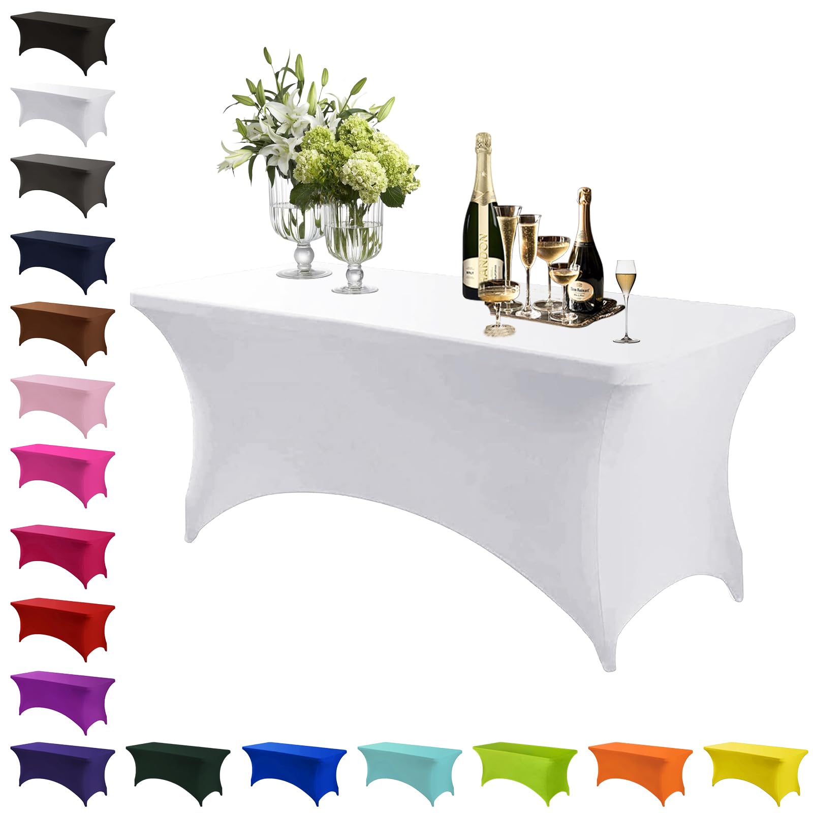 Mienocol White Spandex Tablecloths,6FT Stretchable Rectangle Table Cover Washable Tablecloth Universal Patio Elastic TableCover for Kitchen,Event, Wedding, Cocktail Bar Exhibition,Banquet,Party