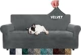 XINEAGE Velvet Couch Cover 3 Seater Grey Anti-Slip Stretch Sofa Protector