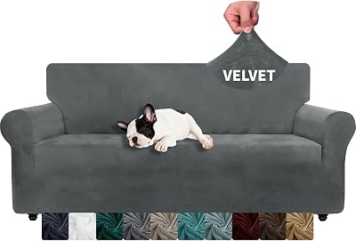 XINEAGE Velvet Couch Cover 3 Seater Grey Anti-Slip Stretch Sofa Protector