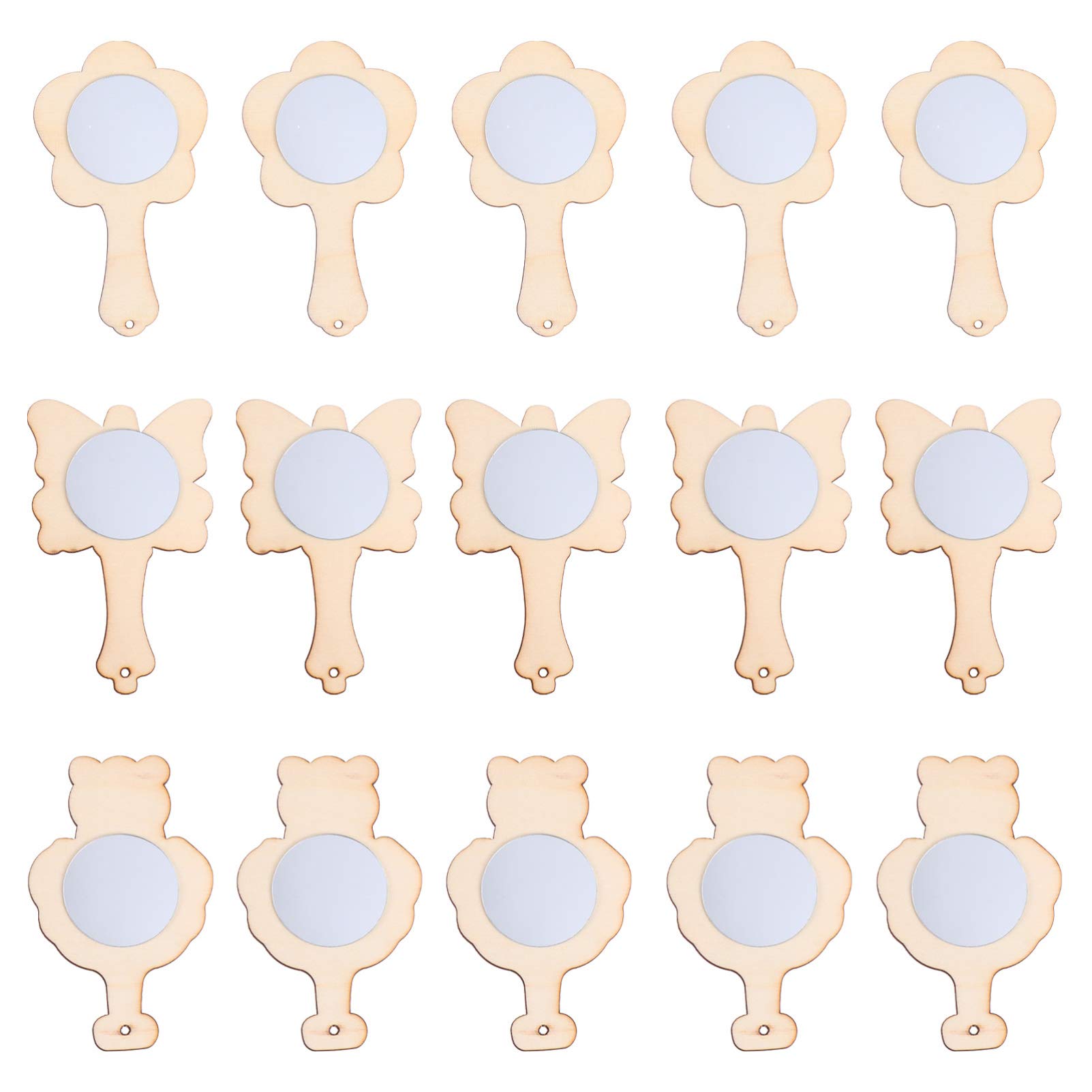 healifty 15pcs Wooden Mirrors Children DIY Hand Painted Handwork Mirrors (Random Style)