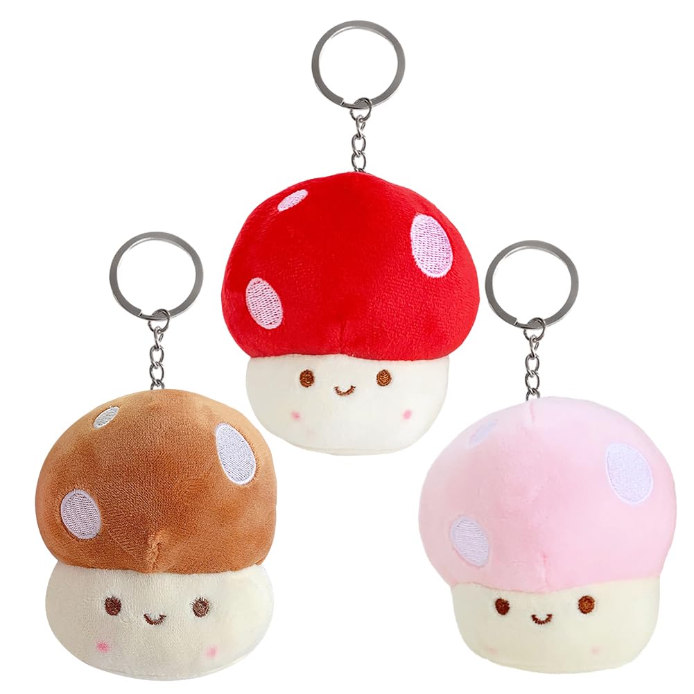RFJYGWQM Mushroom Stuffed Toys, 3pcs Plush Throw Pillow Kawaii Dolls, Cute Cartoon Home Car Decoration Gifts for Kids Adults, 11cm