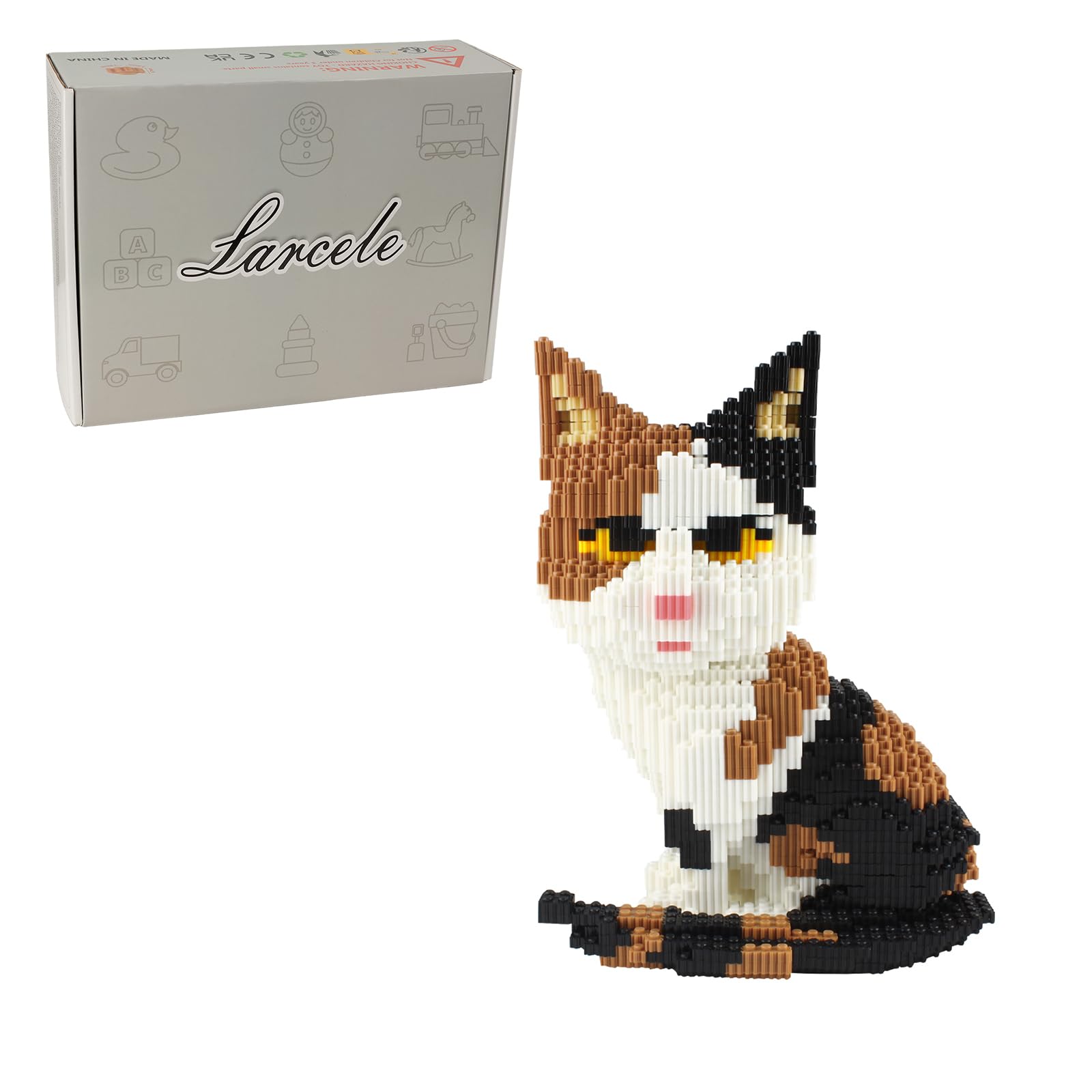 Larcele 4848 Pieces Calico Cat Red Tabby Micro Building Blocks Animal Mini Building Toy Bricks KLJM-02 (Model 2842)