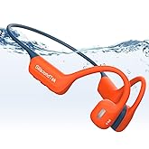 6.0 Bluetooth Swimming Headphones, IP68 Waterproof Bone Conduction Headphones, Liquid Silicone Wireless Open Ear Headphones, Built-in 32GB MP3 Player Underwater Headphone for Running(Orange-gray)