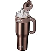 TKK 40 oz Tumblers with Handle and Straw, Ceramic Coating Insulated Bottle 100% Leakproof Travel Mug for Water, Iced Tea or Coffee, Smoothie, Cup Holder Friendly Base, Rose Gold