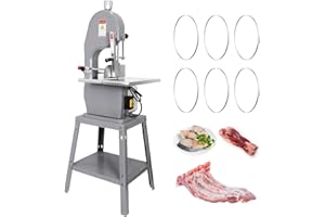 WOKYO Commercial Electric Meat Bandsaw, 1500w Stainless Steel Vertical Bone Sawing Machine Frozen Meat Cutter Vertical Meat Band Saw Electric Butchers Bone Saw Machine with 6 Blades for Butchering
