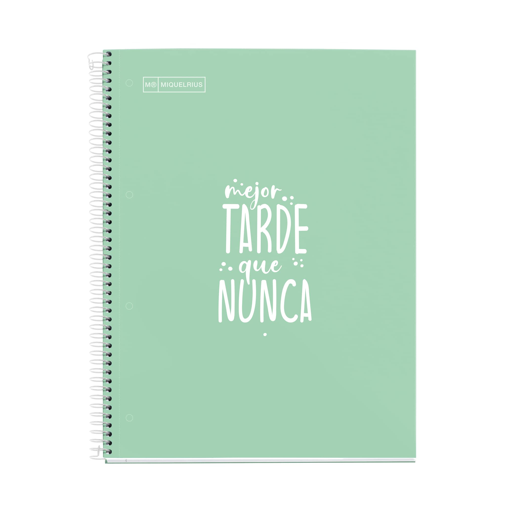 Miquelrius, Notebook Messages, 1 Colour Strip, 80 Sheets Horizontal Ruled, 90 g Paper, 4 Drills, Hard Cardboard Cover, Mint Colour