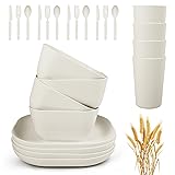 afcevnlb 24 Piece Wheat Straw Square Dinnerware