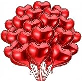 Gejoy 32 Pcs Valentines Foil Balloons 18 Inch Heart Shaped Foil Balloons Red Heart Decoration for Valentine's Day Wedding Engagement Marry Me Decoration