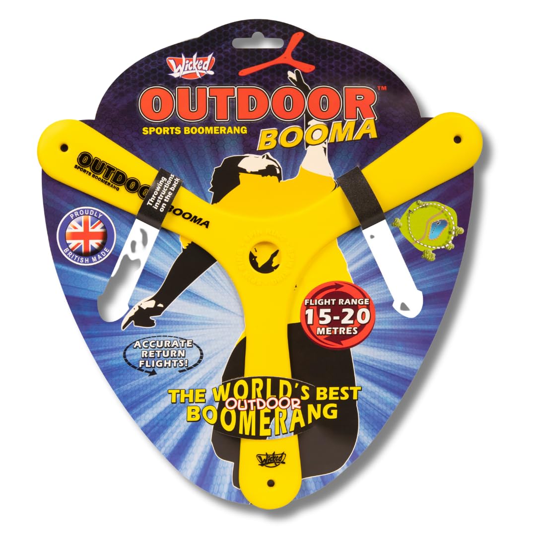 Wicked Outdoor Booma | Classic Sports Boomerang from Vision | Advanced Tri-Blade Design for Stable, Accurate Return Flight | 15-20 Metre Flight Range (Yellow)