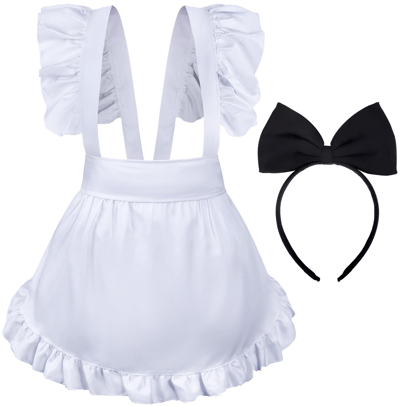 Photo 1 of Adjustable White Retro Ruffle Maid Costume Apron Vintage Costume with Cute Bow Headdress Set