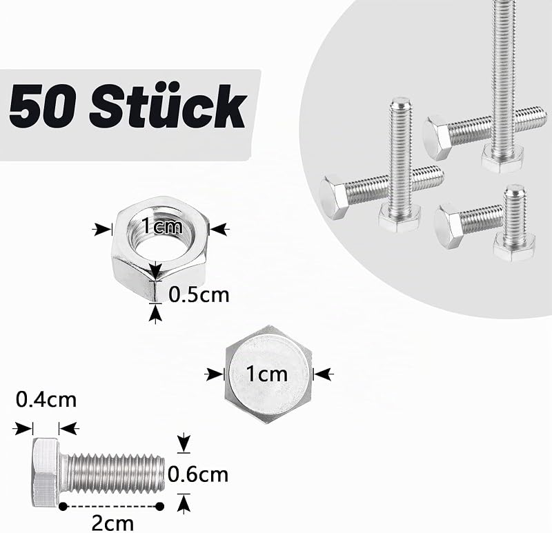 50 Sätze Sechskantschrauben M6x16 mm Edelstahl Schrauben M6