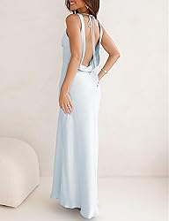 Satin Cowl Neck Sleeveless Backless Maxi Wedding